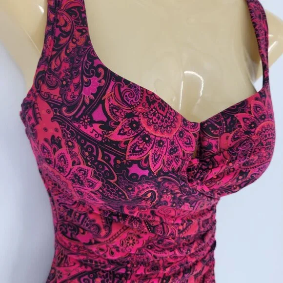 Miraclesuit US 8 paisley park red escape side shirring 1 piece swimsuit 468266 - Picture 8 of 16